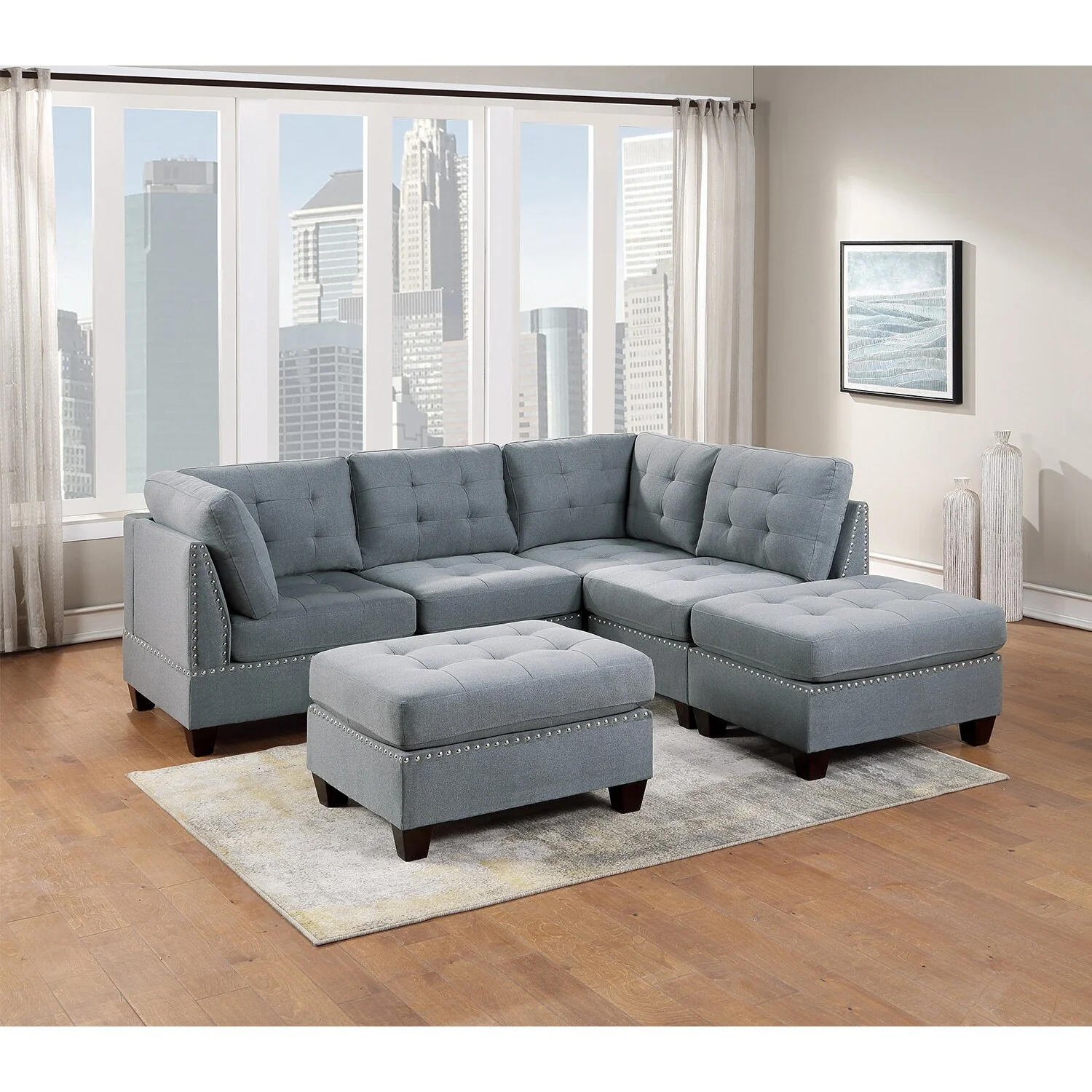 LinenLike Fabric Upholstered Cocktail Ottoman Comfortable choice, multiple functions, classic design, and cozy corners in