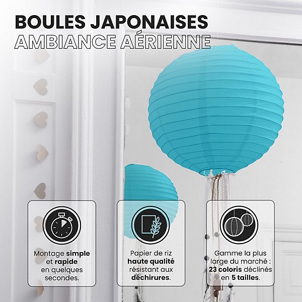 Lot de 12 Boules Japonaises Turquoise 20 cm