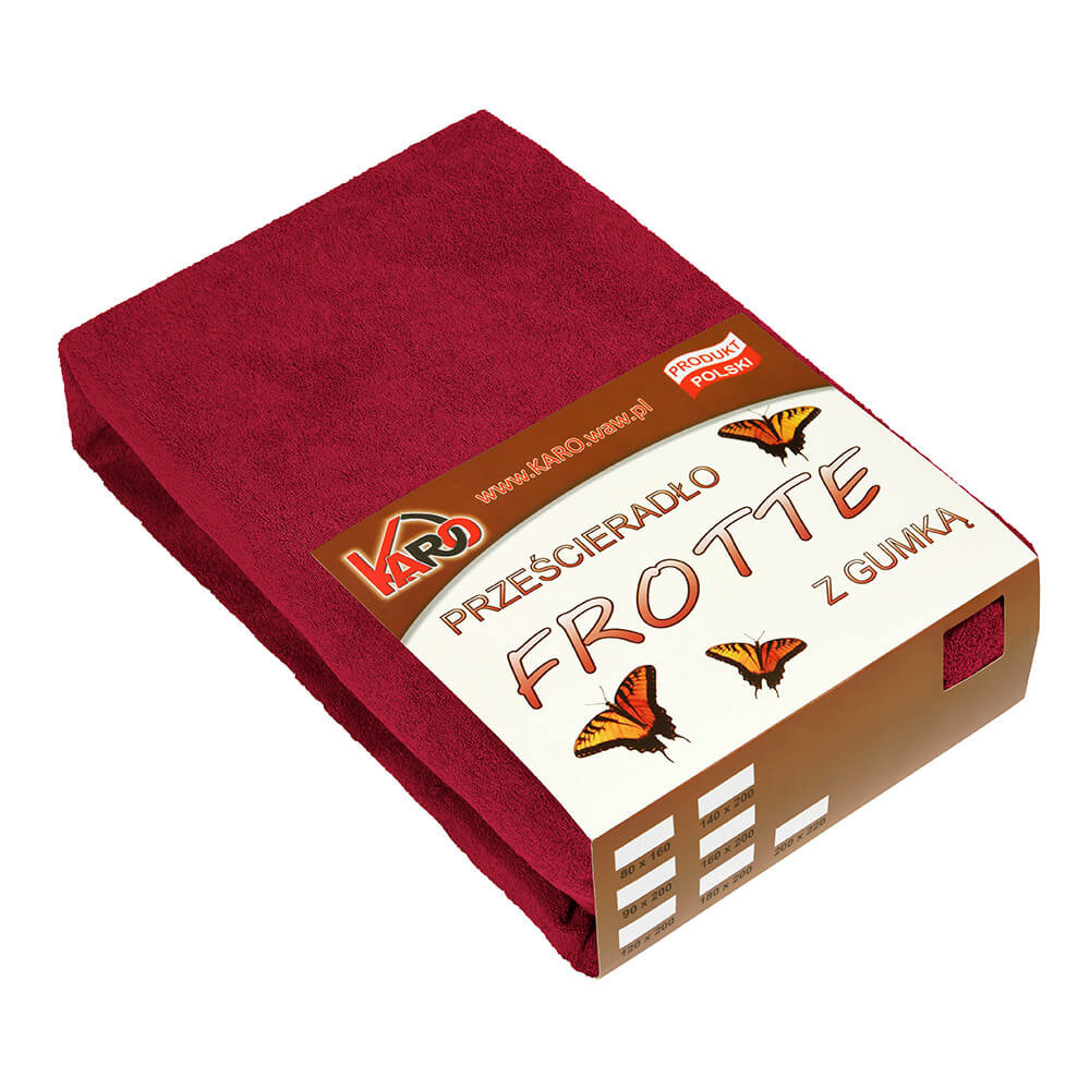 Prześcieradło frotte z gumką 160x200 bordowe 026 KARO
