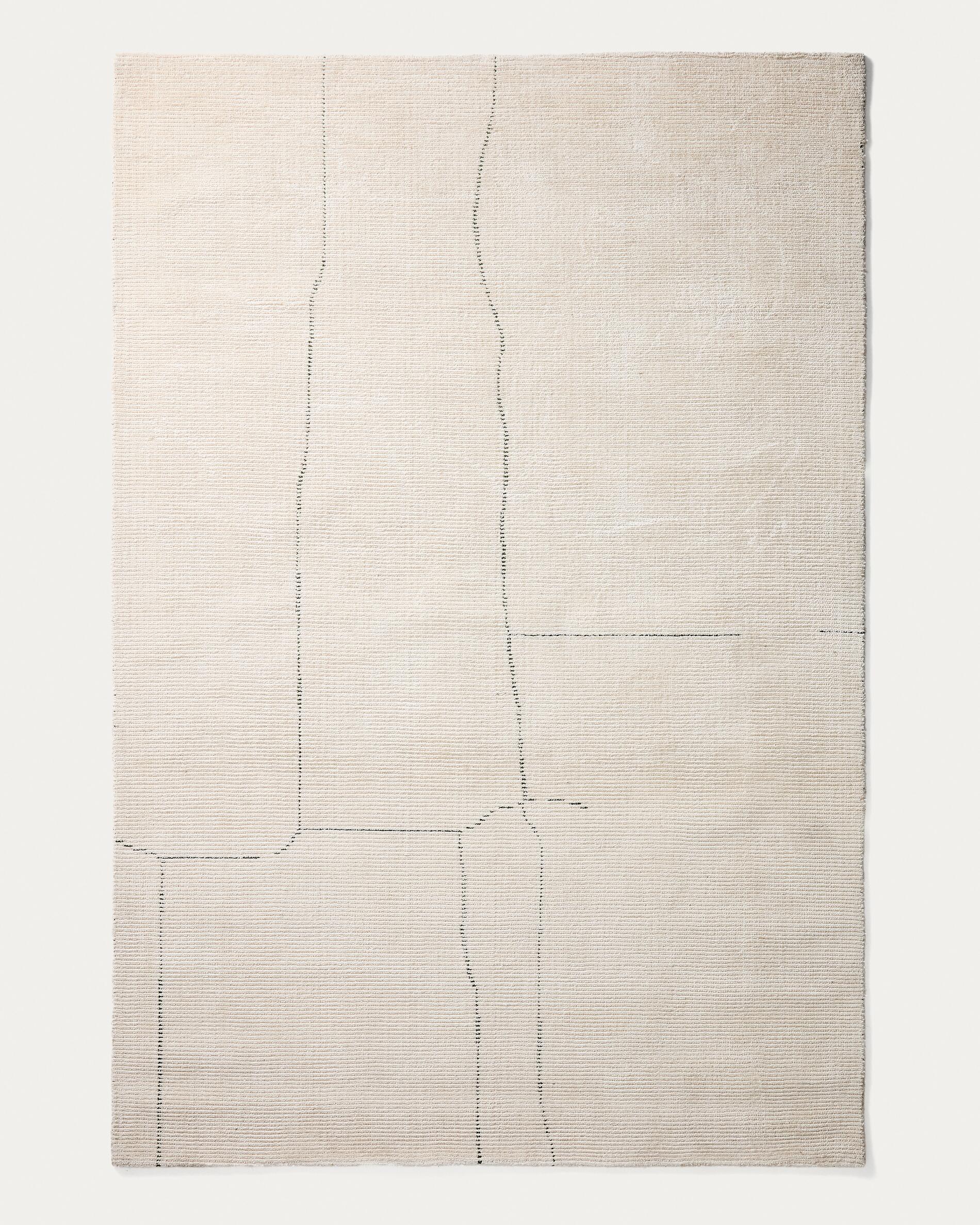 Lisdan ecru synthetic fibre rug with green graphic detail 200 x 300cm
