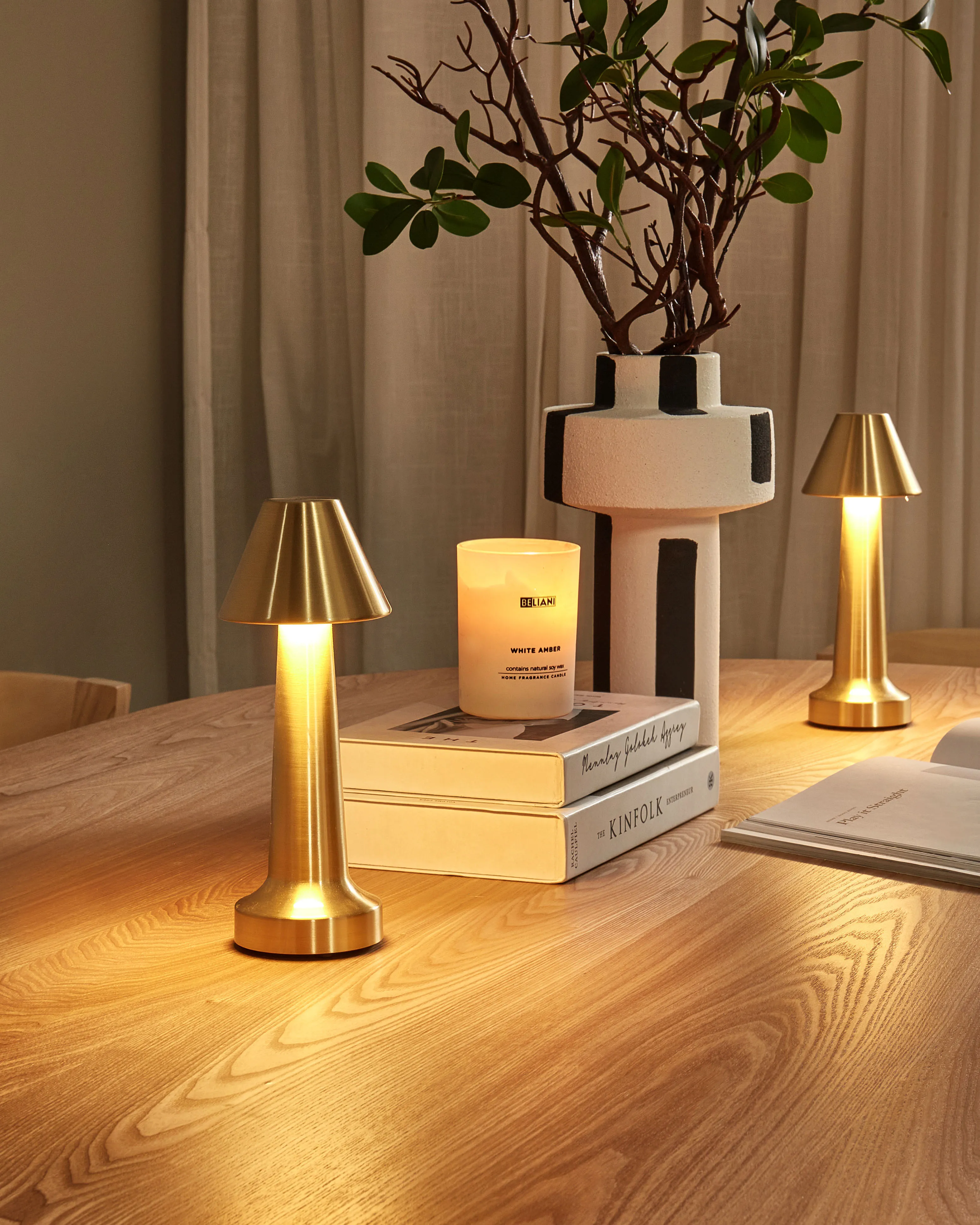 Set of 2 Wireless LED Table Lamp JOANES with Dimmer Metal Gold