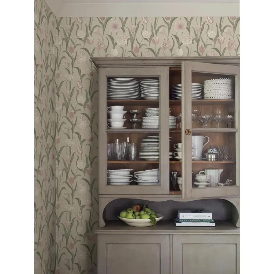 Borastapeter behang bloemen roze, groen en warm beige - 53 cm x 10.05 m