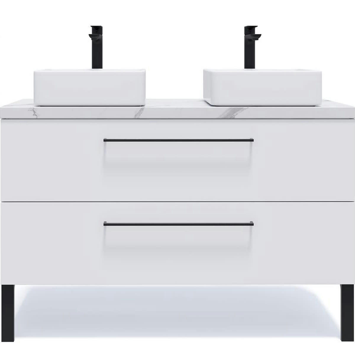 GLASGOW - Meuble salle de bain 2 vasques posées 120cm 2 tiroirs Blanc