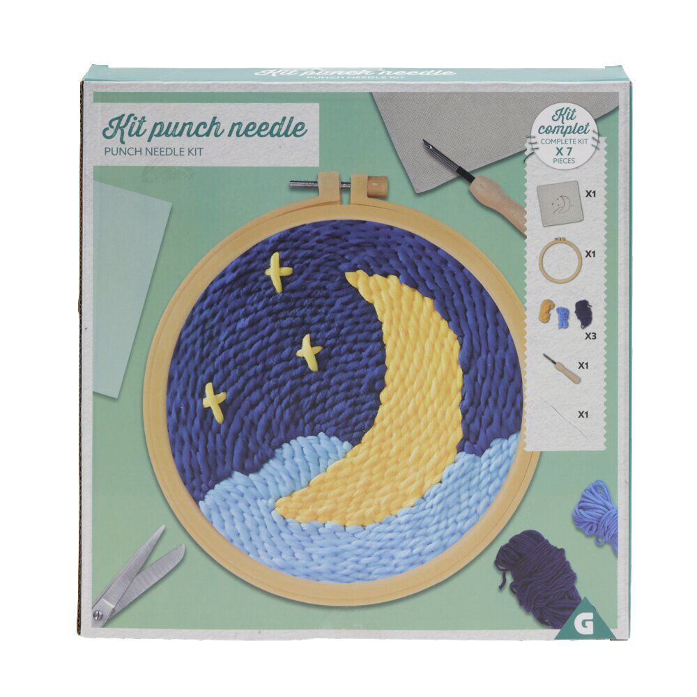 Kit de crochet avec support rond bois et laine 25x9x6cm - plusieurs modèles