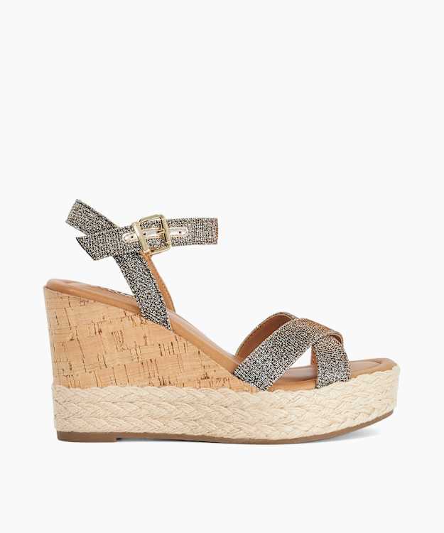 Kindest Bronze - Cork And Woven Wedge Sandals