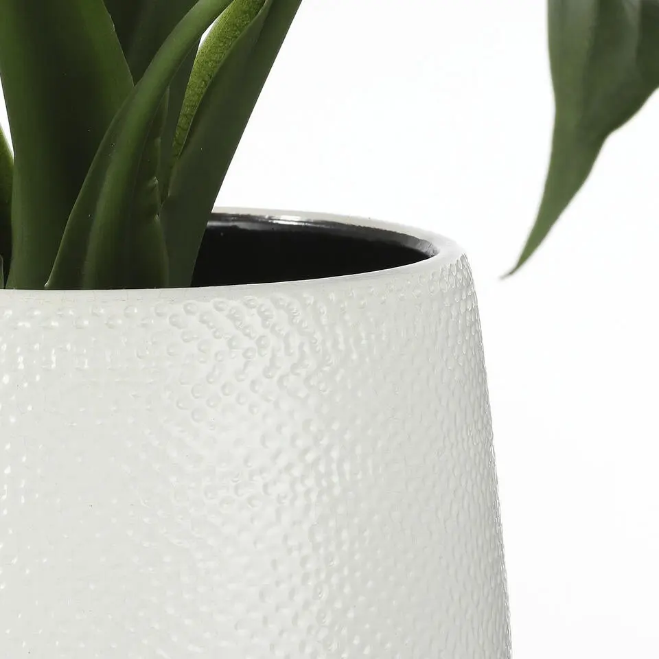 Mica Decorations Bloempot - wit - keramiek - ribbels - 21 x 19 cm