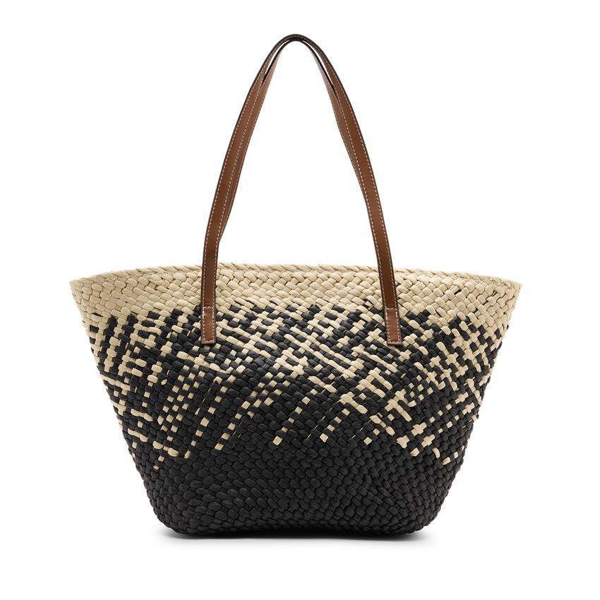 Manfield Beige en zwarte raffia schoudertas