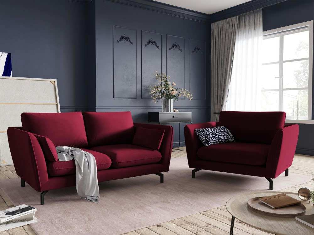 PODIUM - Fauteuil 1 place XL en velours rouge foncé