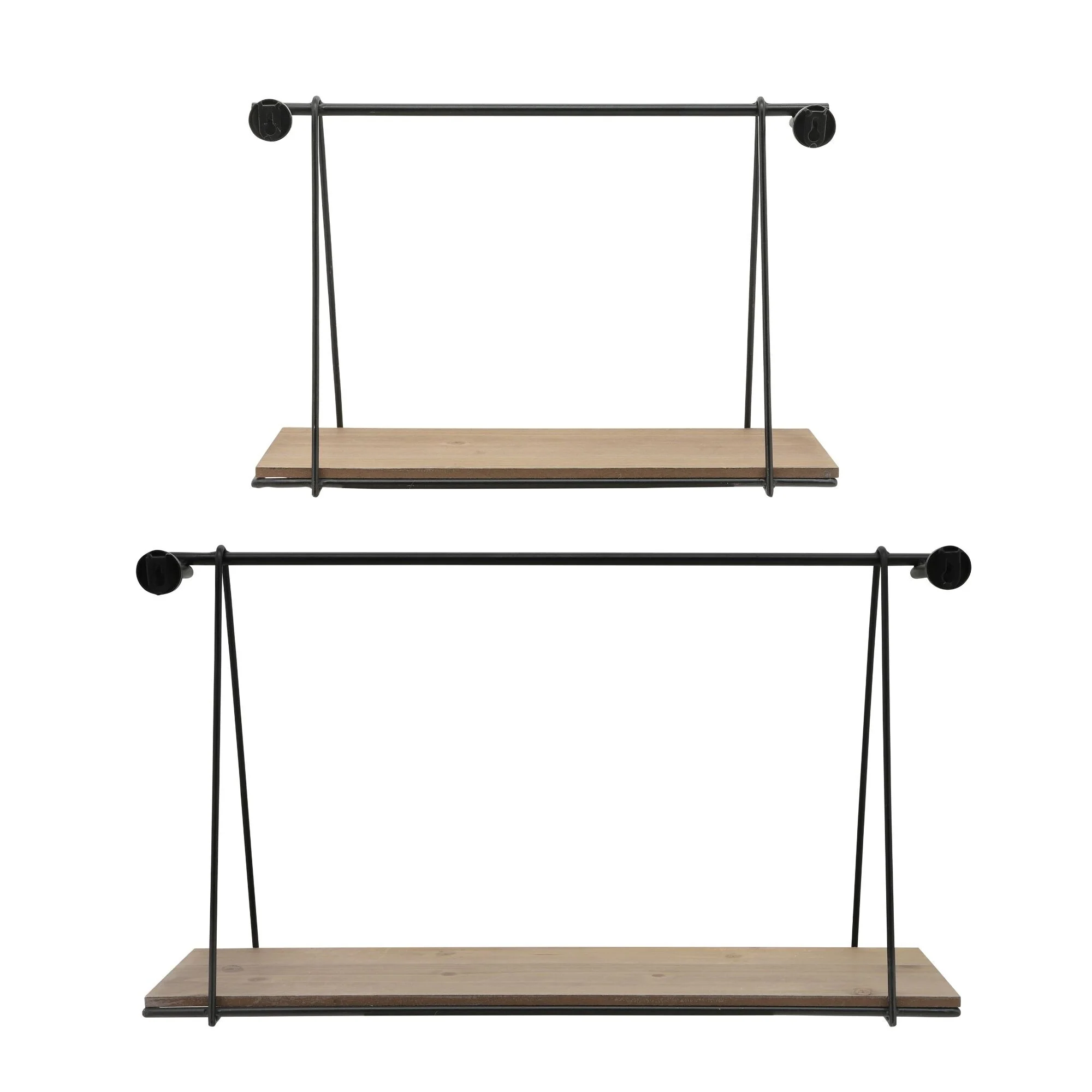 Set of 2 Black and Brown Wooden Swing Like Wall Shelves 24
