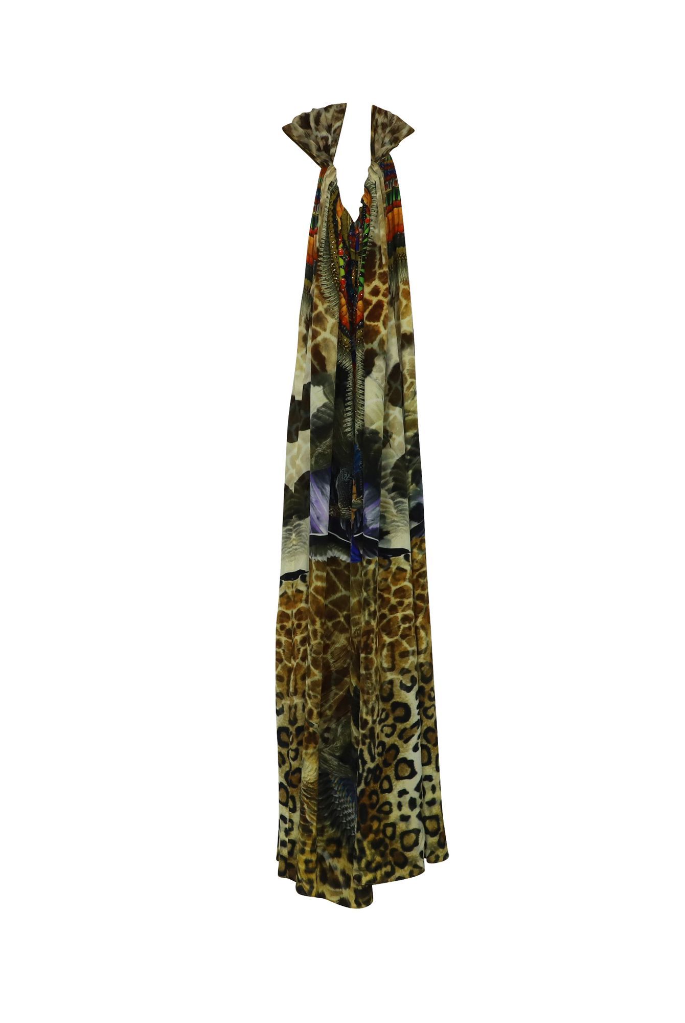 Camilla Preloved Eagle and Leopard Print Maxi Kaftan in Multicolor Silk