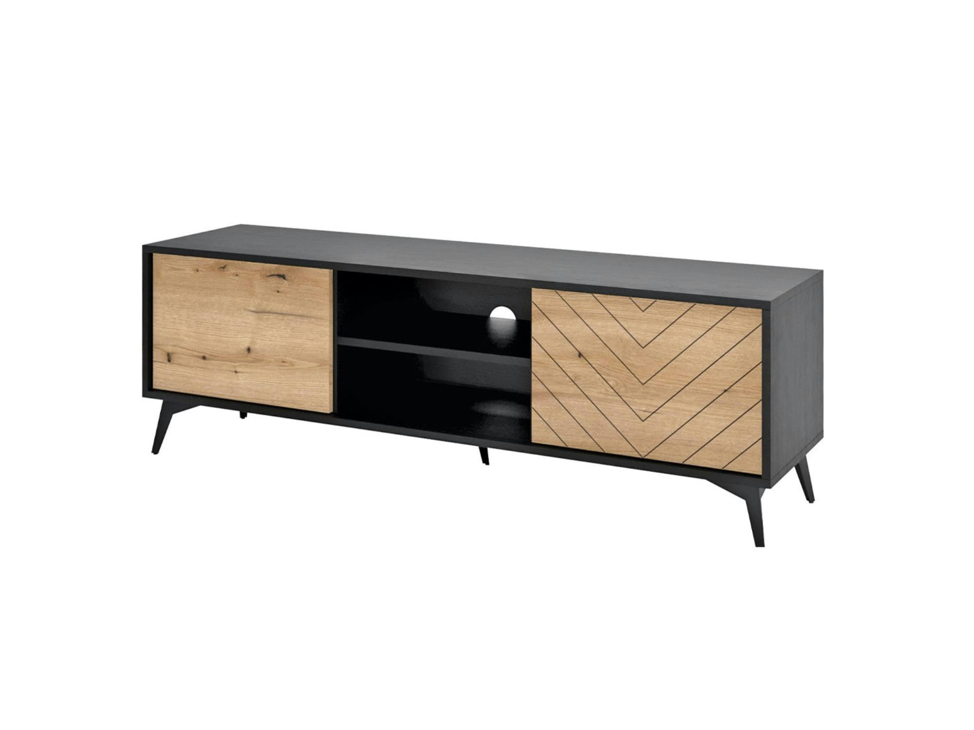 PETER - Meuble TV style industriel 154 cm noir / bois