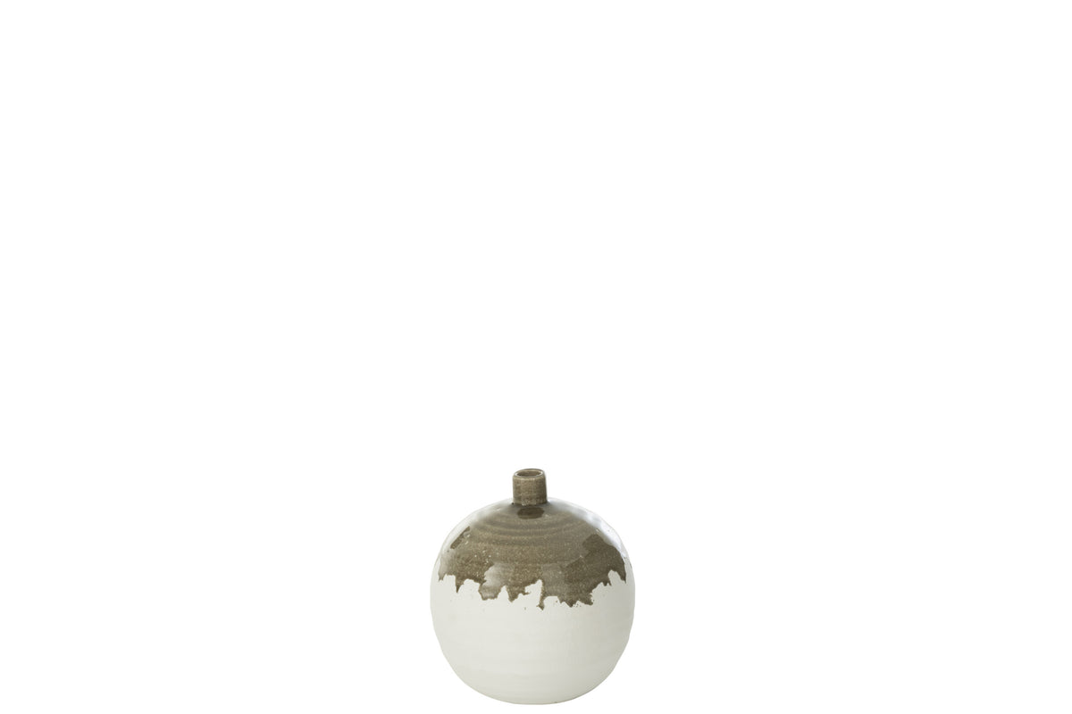 J-Line vaas Olea Fles - olijfgroen/wit - small - Ø 21.5 cm