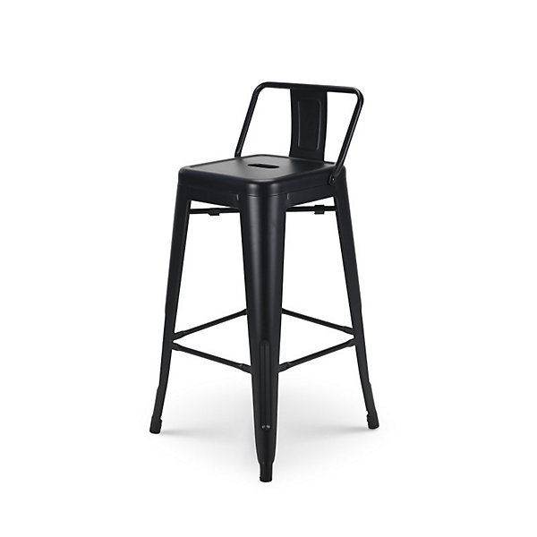 Lot de 4 tabourets de bar en métal noir mat style industriel Avec dossier Hauteur 66cm
