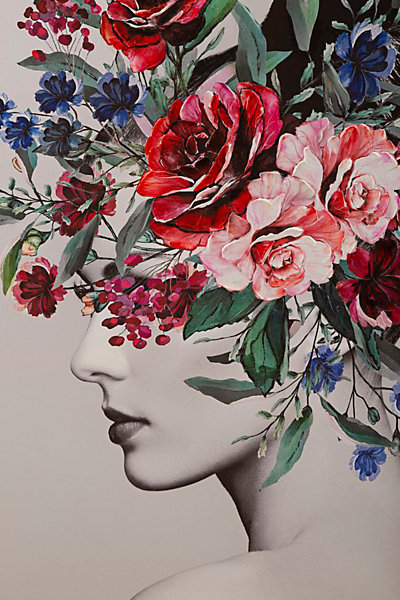 Impression sur toile multicolore femme avec des fleurs cm 80x2,8x120