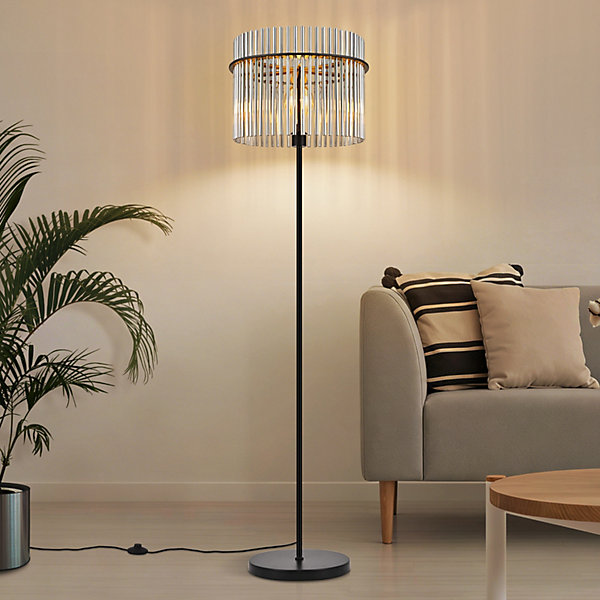 NETTLIFE lampadaire noir avec abat-jour en verre lampe sur pied E27 avec interrupteur au pied (ampoule non incluse)