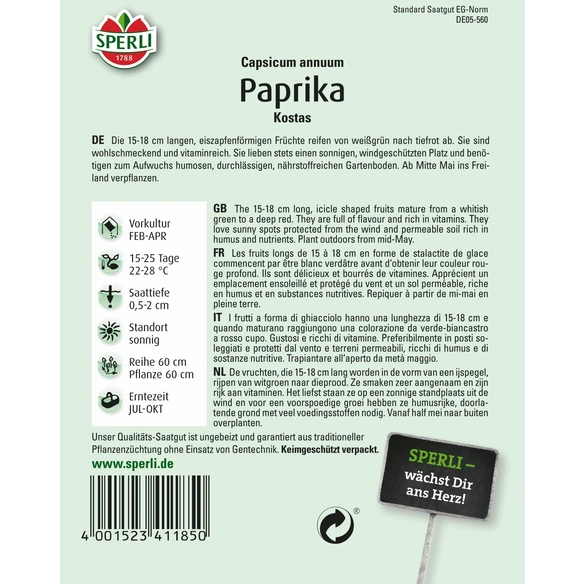 Paprika »Kostas«, milde, wohlschmeckende Früchte, kübelgeeignet