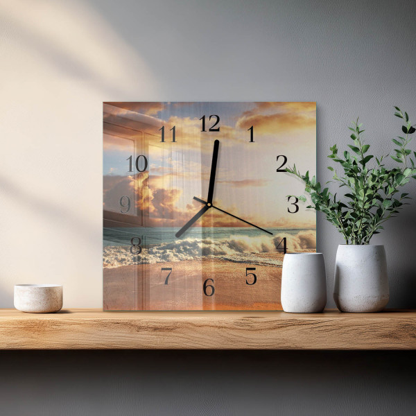 Zegar z grafiką 30x30 Wybrzeże Piaskowe nowoczesny na ścianę
