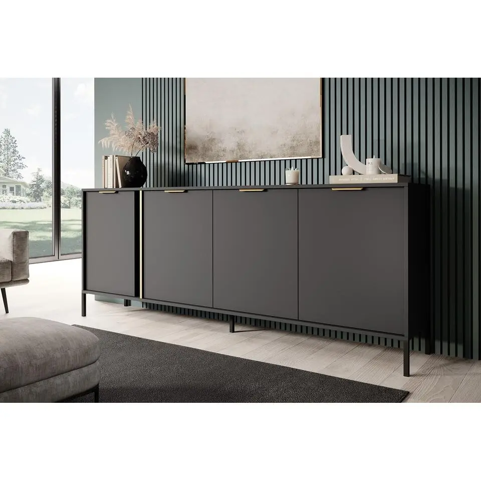 Meubella - Dressoir Loren - Antraciet - 203 cm