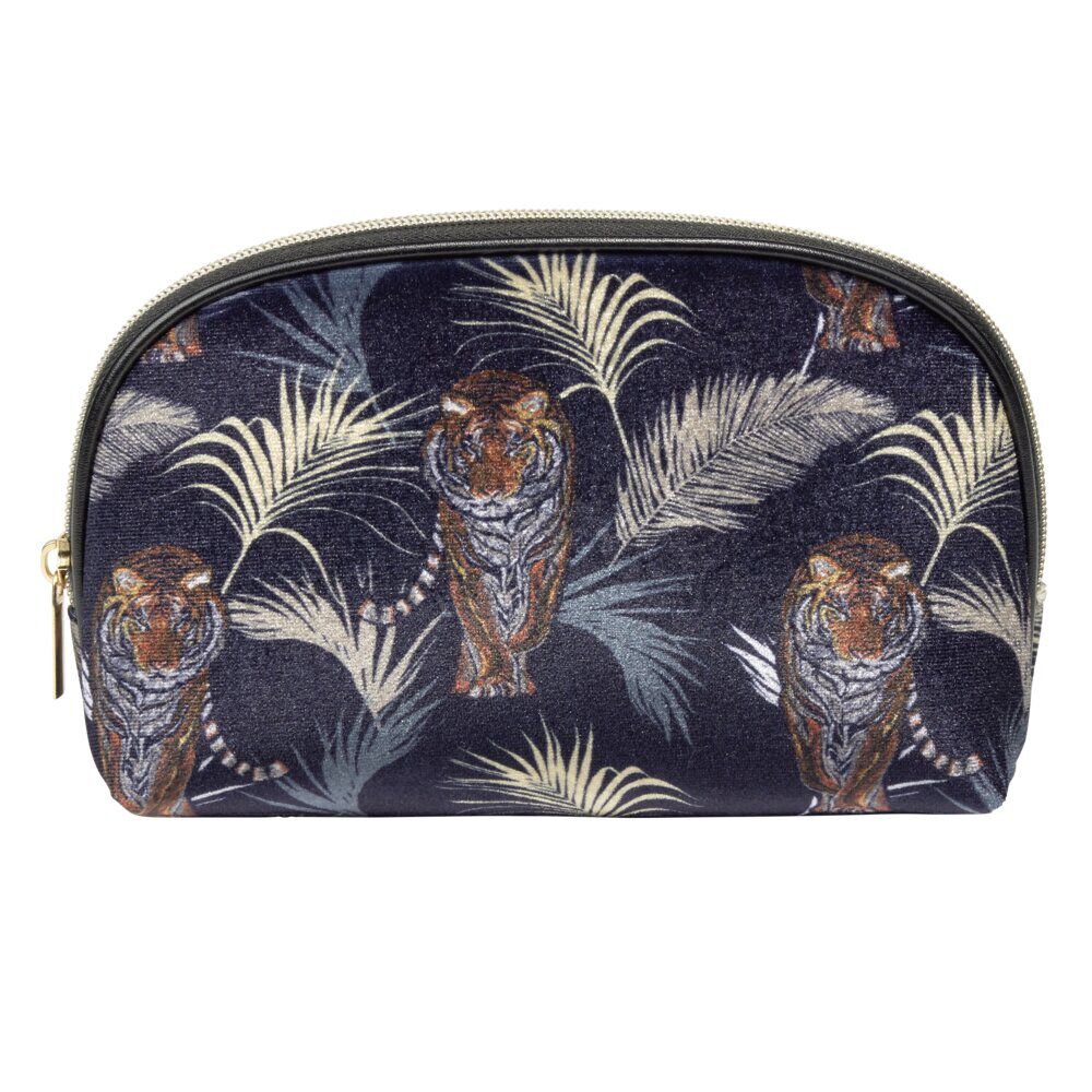 Trousse de toilette bleu marine motif exotique feuillages et tigres 18x7xH10cm