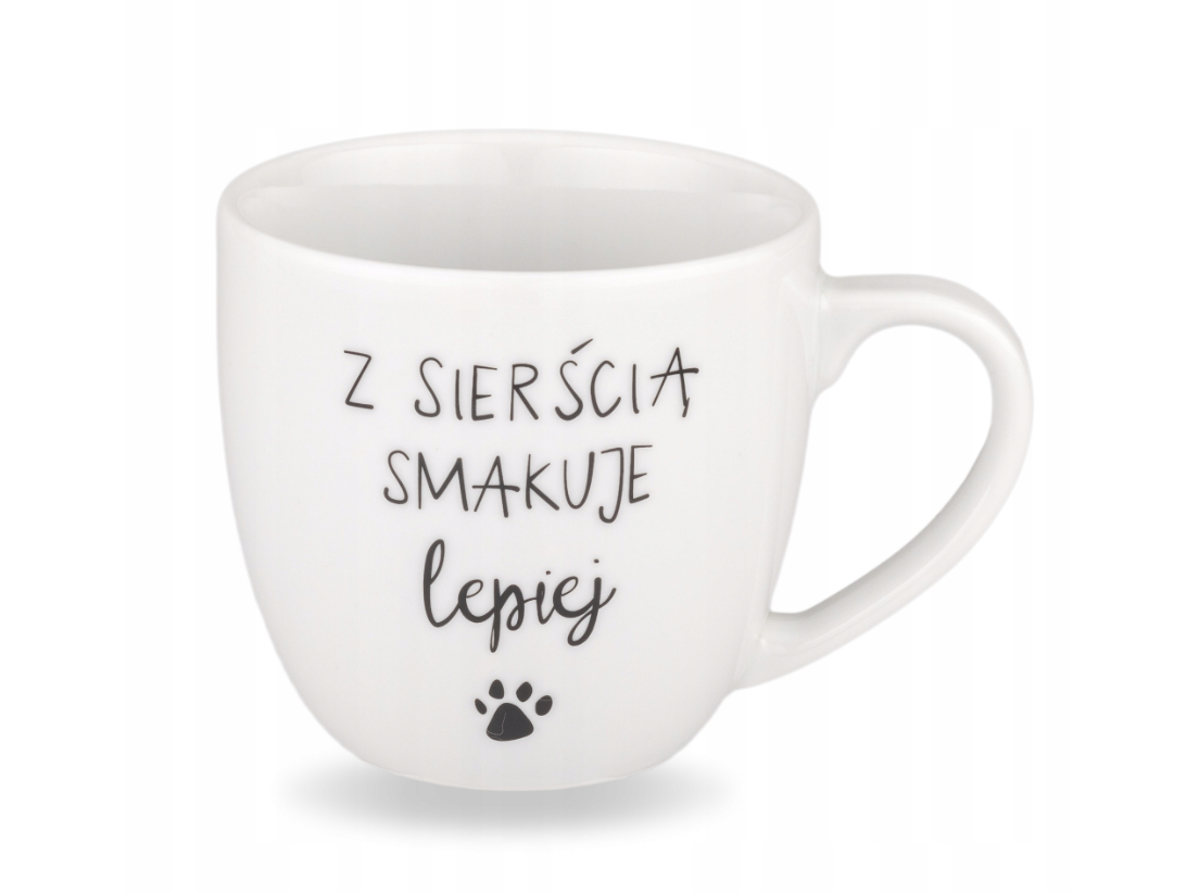 Biały Kubek Porcelanowy 300 ml - Z Sierścią Smakuje Lepiej