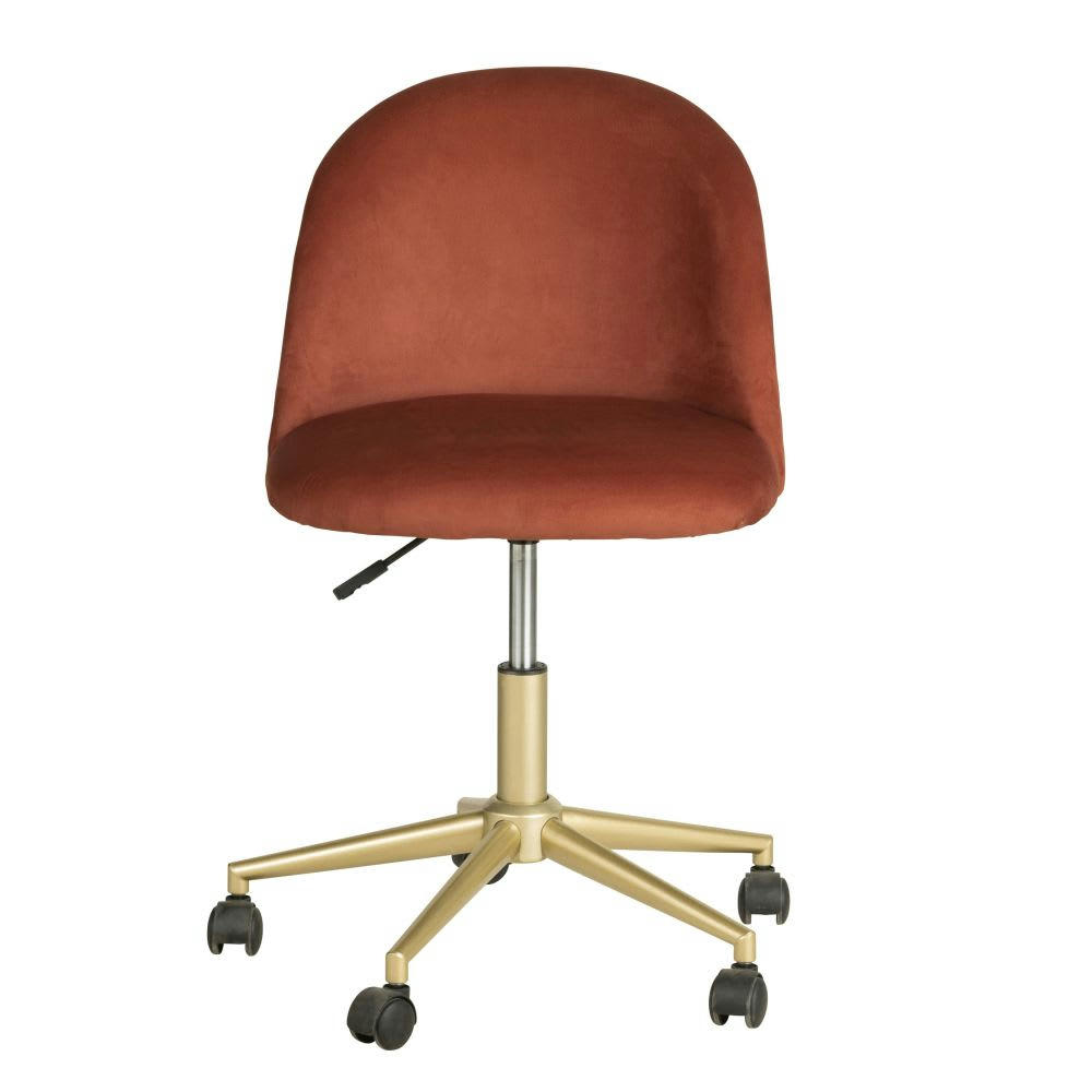 Mauricette - Chaise de bureau réglable à roulettes en velours terracotta
