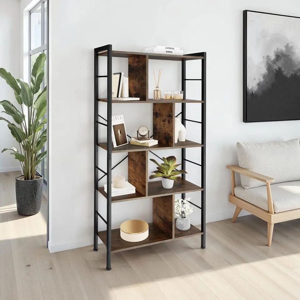 tectake Wandkast Charleston 75.5x30x155cm, Industrieel Hout Donker, Rustiek