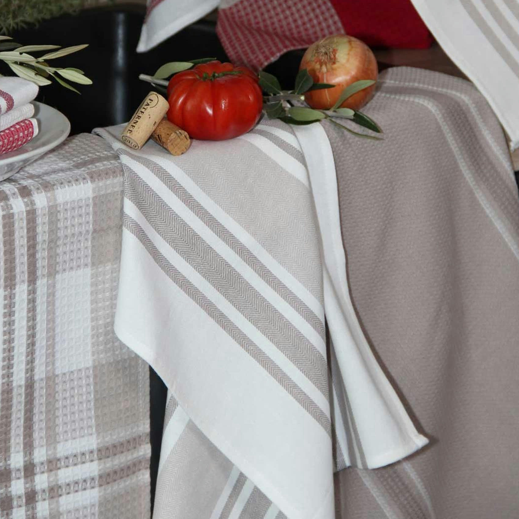 CUISINE - Lot de 3 torchons de cuisine coton beige 50x70 cm