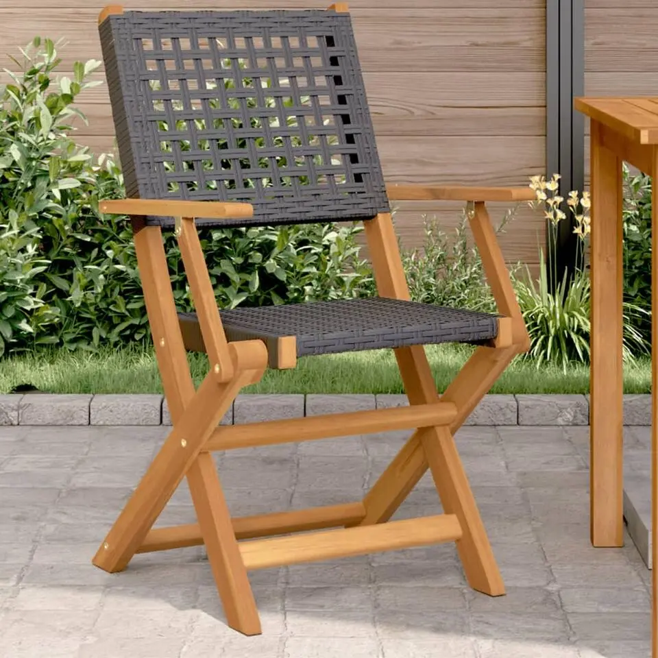vidaXL - Tuinstoelen - Zwart - Acaciahout en poly rattan - 2 stuks