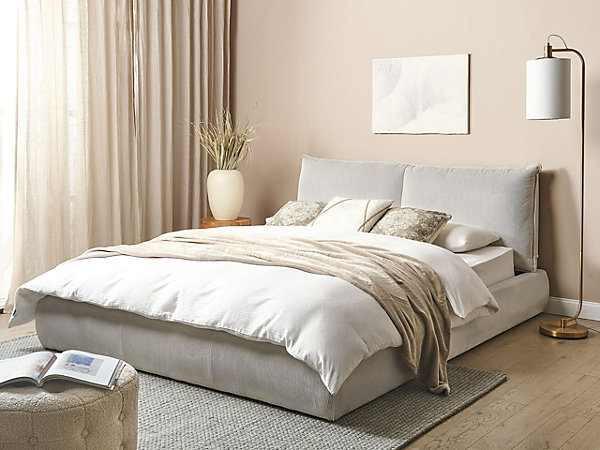Lit avec sommier Velours côtelé VINAY 160 x 200 cm Beige clair