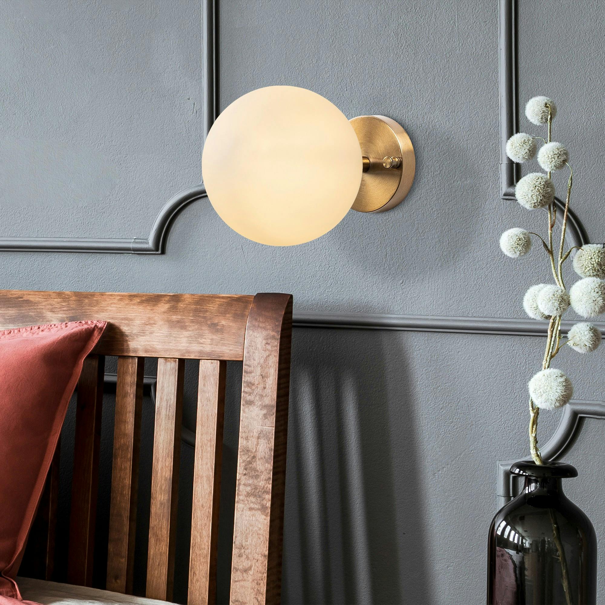 Applique murale moderne, globe blanc socle doré SIERRE