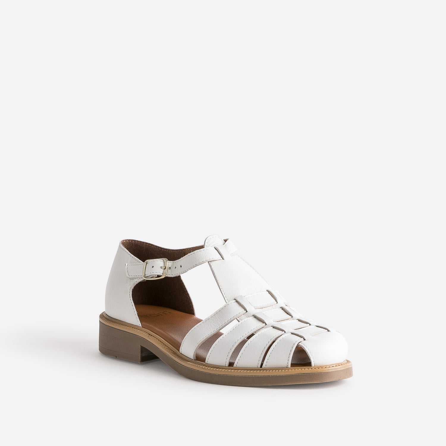 Sandale écrue en cuir à brides tressées