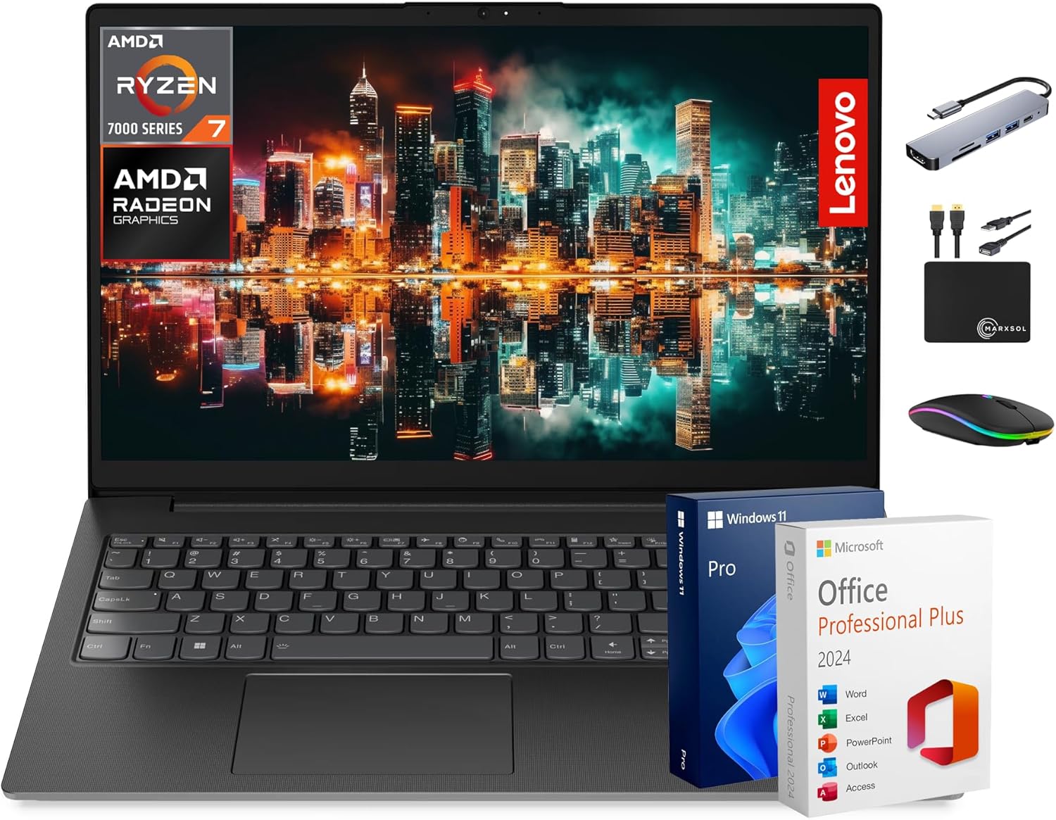 Lenovo V15 Flagship Laptop for 2025 Business Student  15.6” FHD Display  8-Core AMD Ryzen 7 CPU  16GB RAM + 1TB Storage (512GB SSD + 500GB Ext)  RJ45  MarxsolAccessory  Lifetime MS Office  Win 11 Pro
