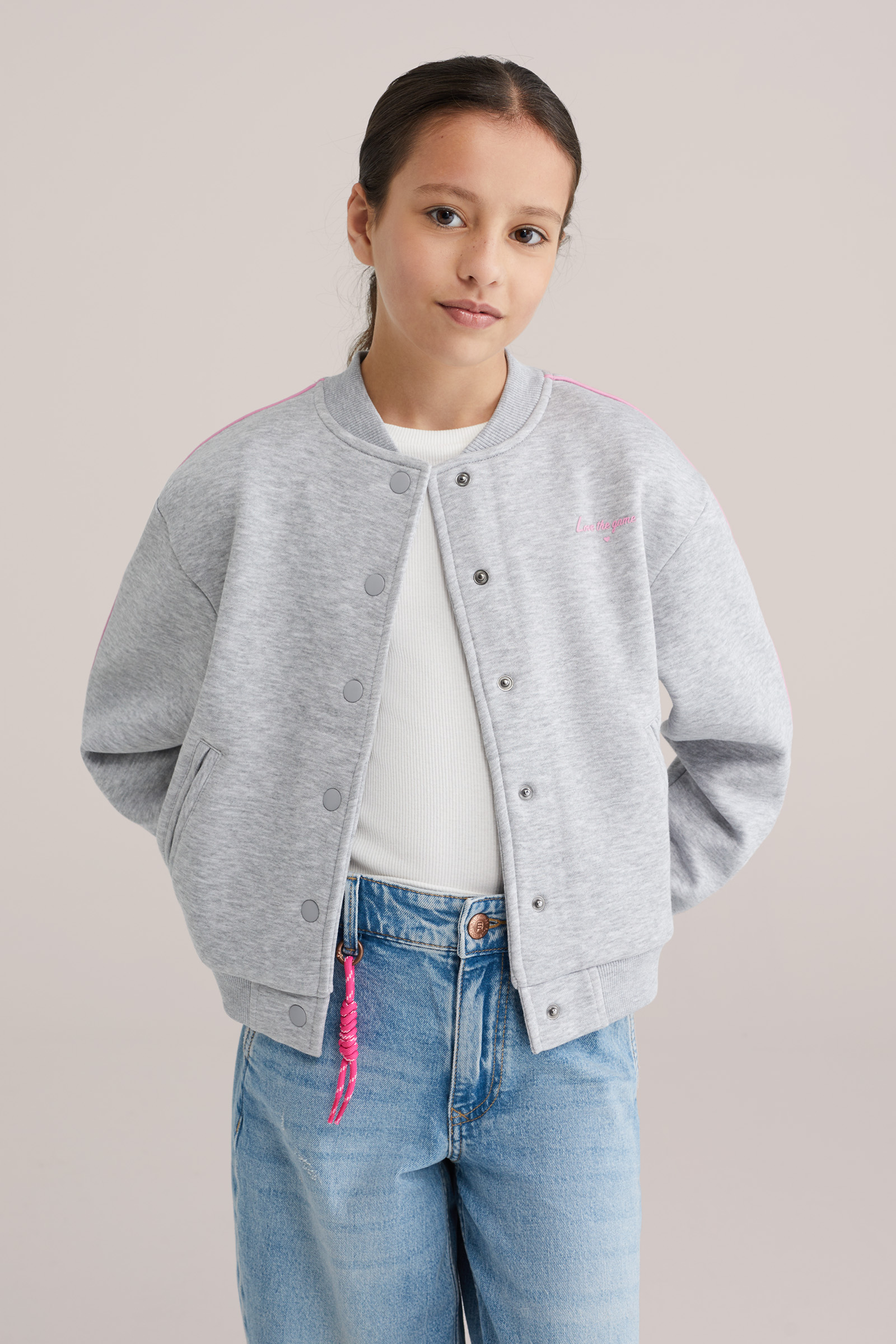 Meisjes bomberjack van sweatstof met embroideries