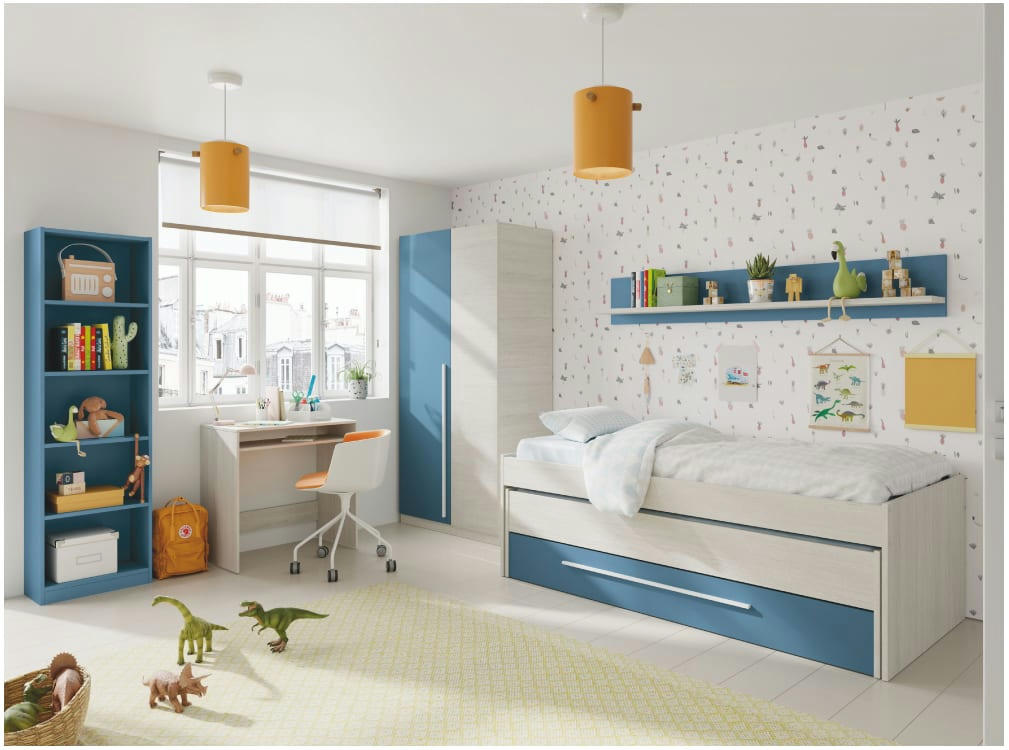 JULES - Armoire 2 portes L90cm x H200cm - Blanc/Bleu