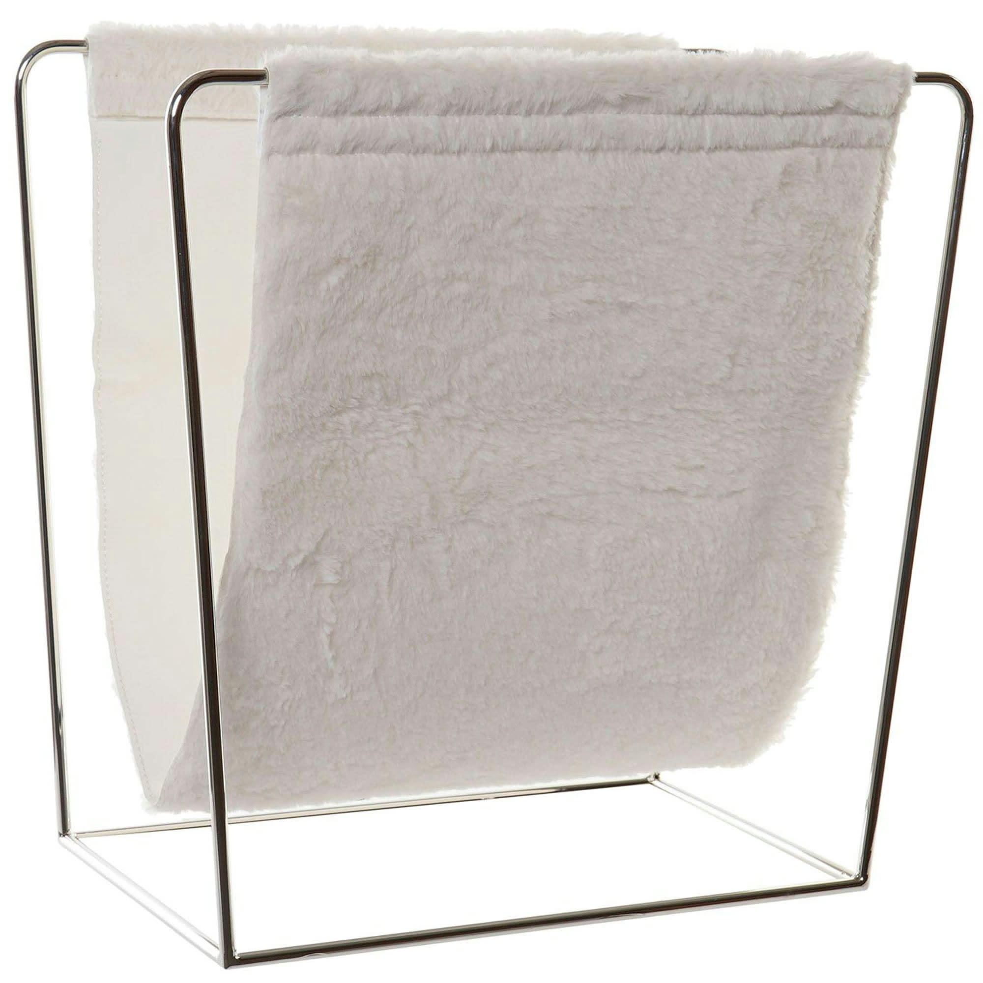 - Porte revues en métal chromé et tissu velours blanc