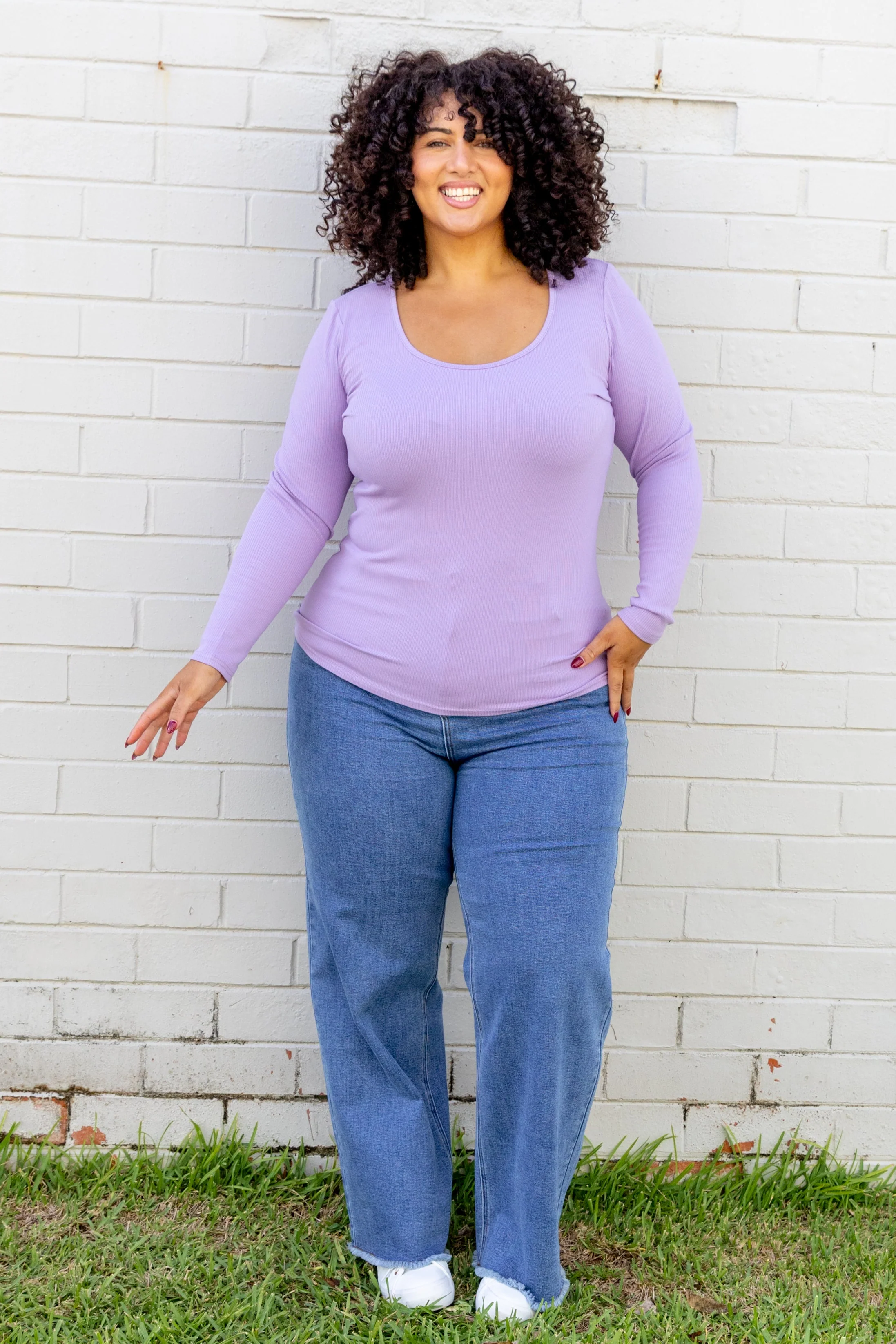 Billi Long Sleeve Rib Tee in Lavender