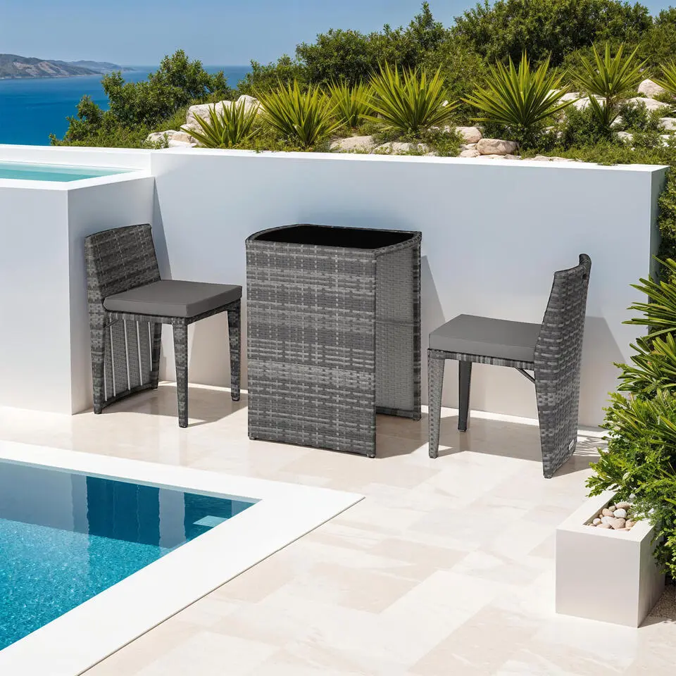tectake Aluminium wicker bistroset Hamburg, Grijs