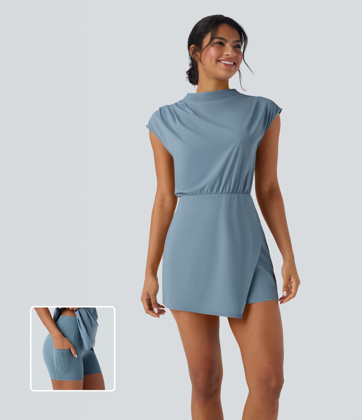 Robe de travail courte 2 pièces col montant manches courtes séchage rapide avec poche-UPF40