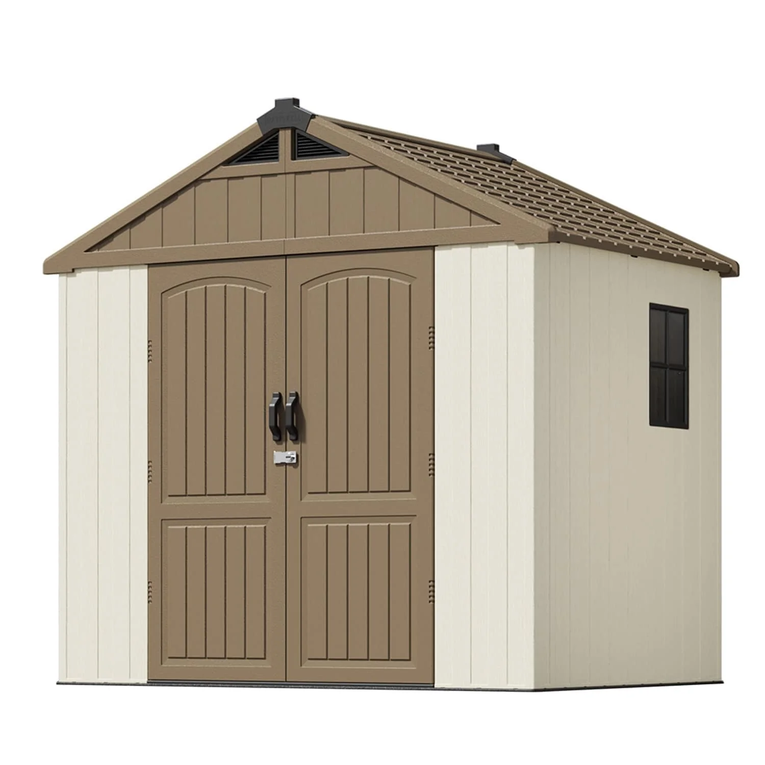 Patiowell 8' x 6' / 8' x 8' / 8' x 10 '/ 8' x 12' Plastic Outdoor Shed With Floor for Patio Furniture, Tools (Kick-It Shed)