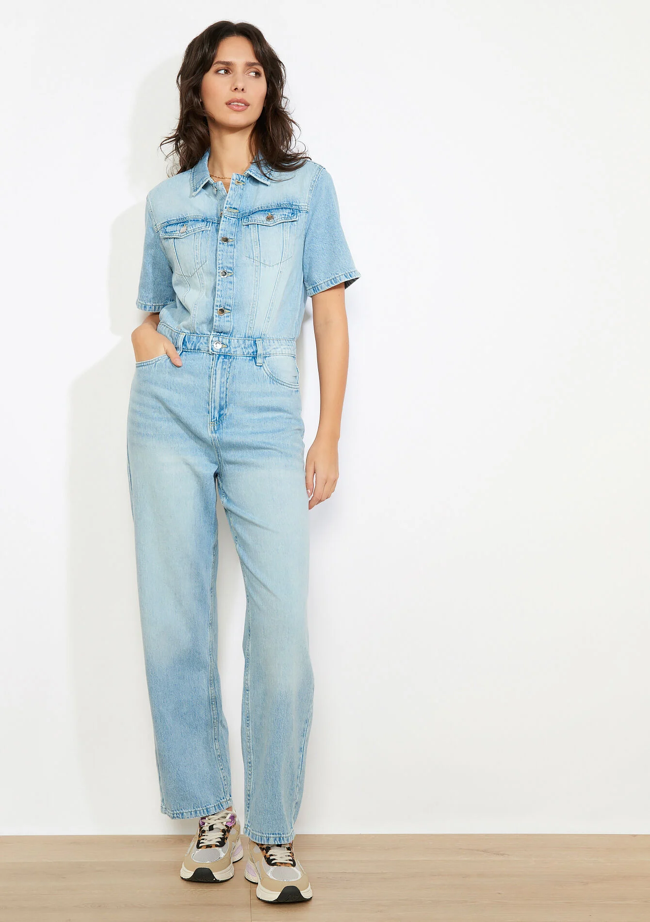 Denim jumpsuit in lichte wassing