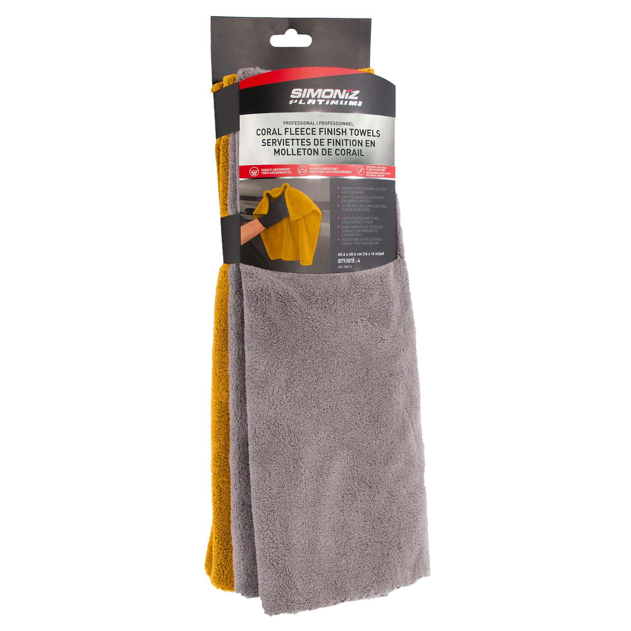 Simoniz Platinum Coral Fleece Final Finish Microfibre Towel, Grey, 4-pk