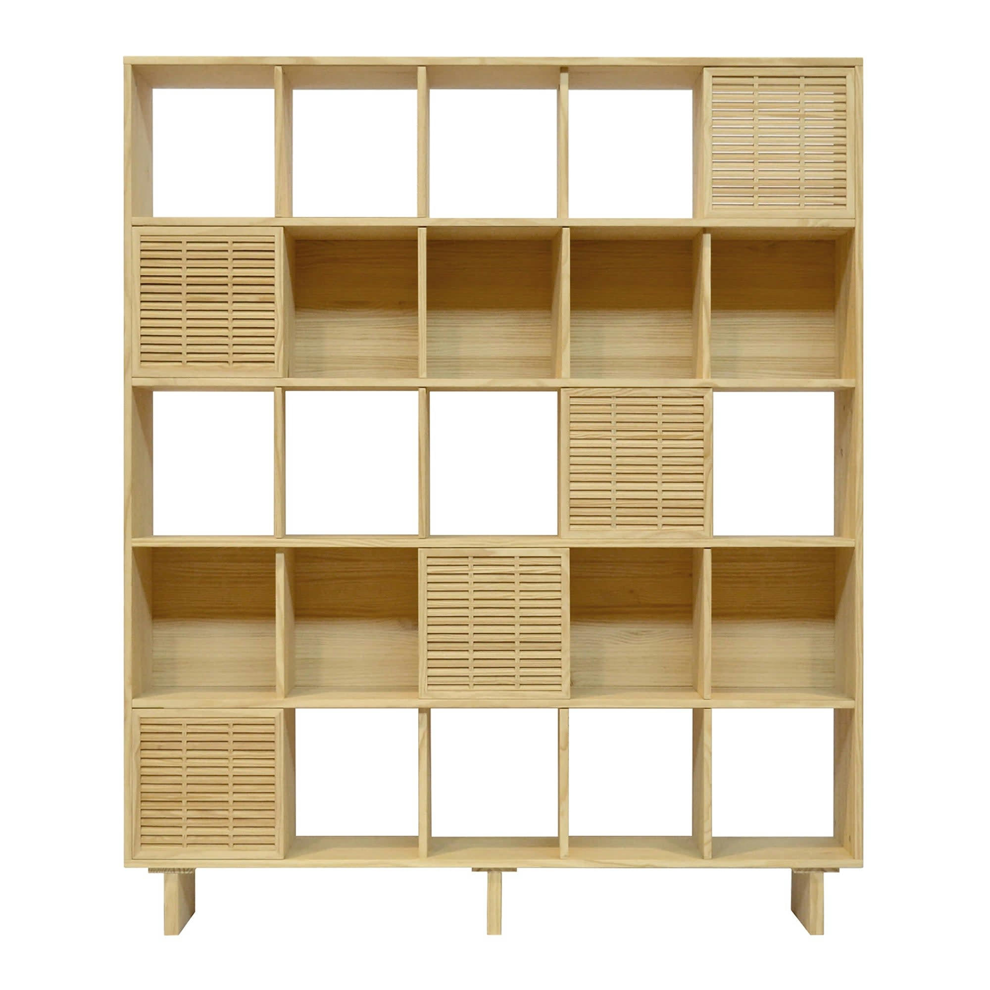 XELIDA - Bibliothèque en bois de pin massif naturel - 5 portes - 160 cm