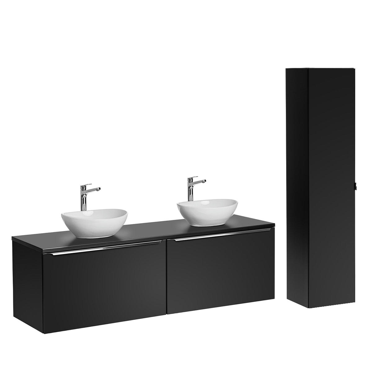 - Ensemble meuble double vasque 160cm et colonne stratifiés et mdf noir