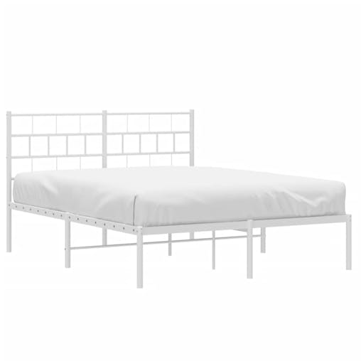 NNEVL Metal Bed Frame with Headboard White 150x200 cm