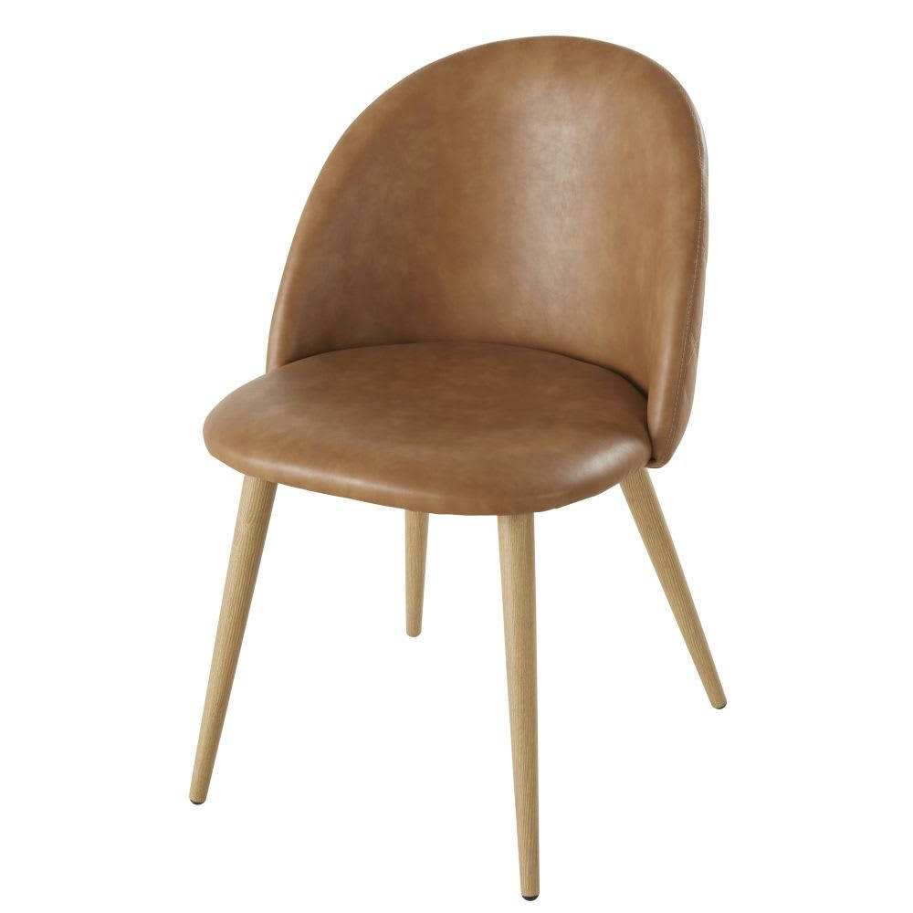 Mauricette BUSINESS - Chaises professionnelles vintage camel et métal imitation chêne (x2)