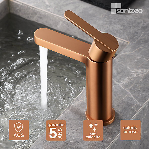 Mitigeur de Lavabo Anti-Calcaire Bec Bas Or Rose Cuivré IMEX ROMA BDR001-1ORC