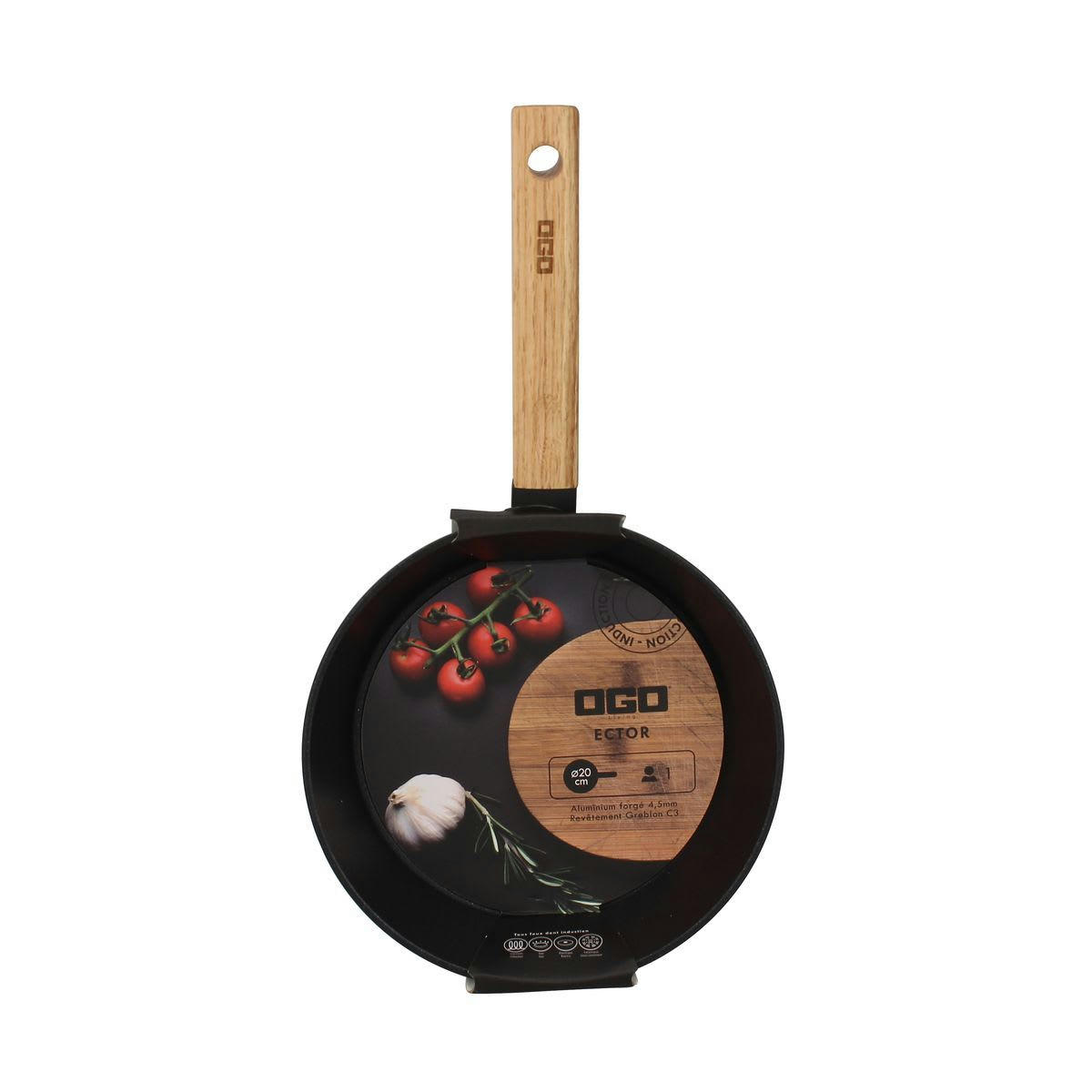 ECTOR - Poêle en aluminium et poignée en bois Ø20cm - compatible induction