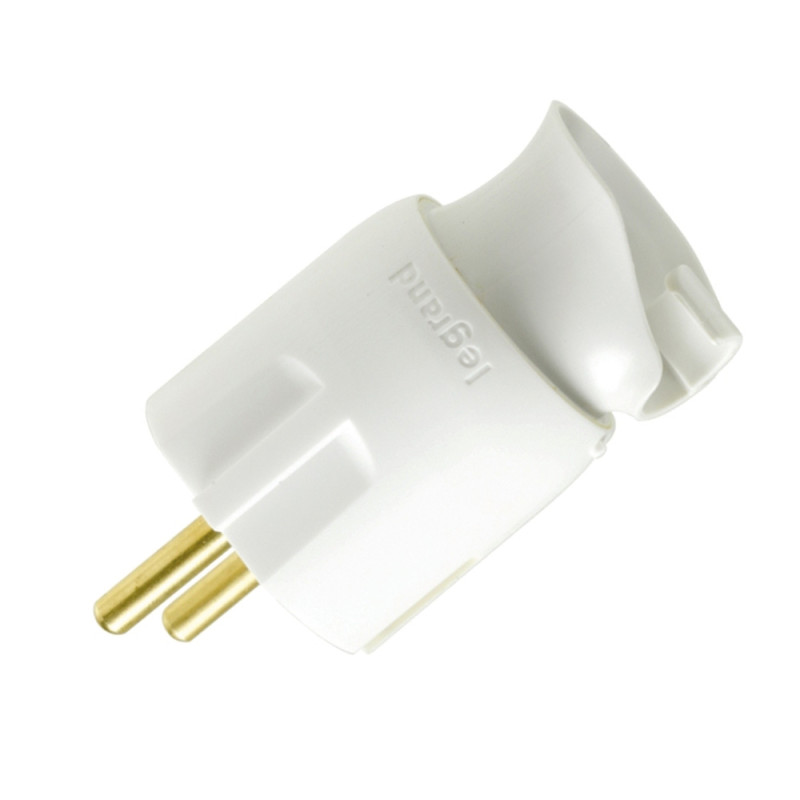 Fiche mâle orientable 2 P T 16 A blanche LEGRAND