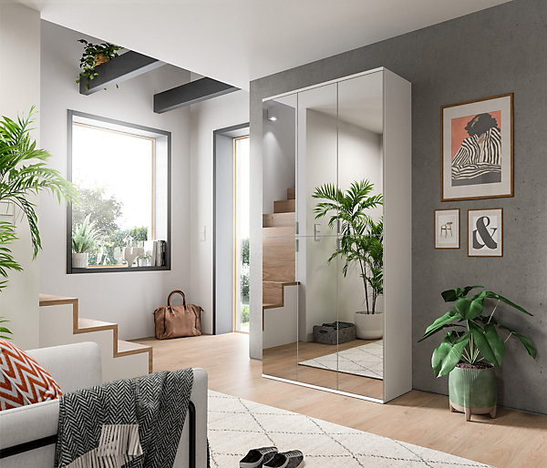 Kai - Combinaison de vestiaires (L/H/P : 91x193x34 cm) en imitation blanc et verre miroir