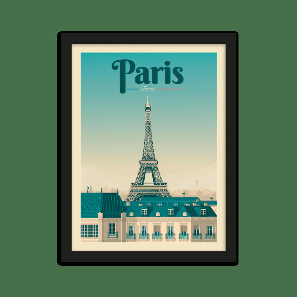 - Affiche Paris France + Cadre Bois noir 21x29,7 cm
